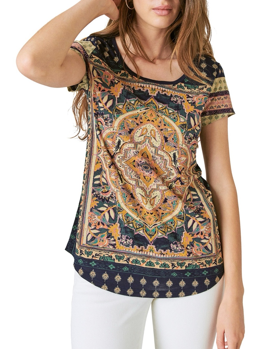 Lucky Brand Multicolor Womens Persian Carpet Tee - Size XL